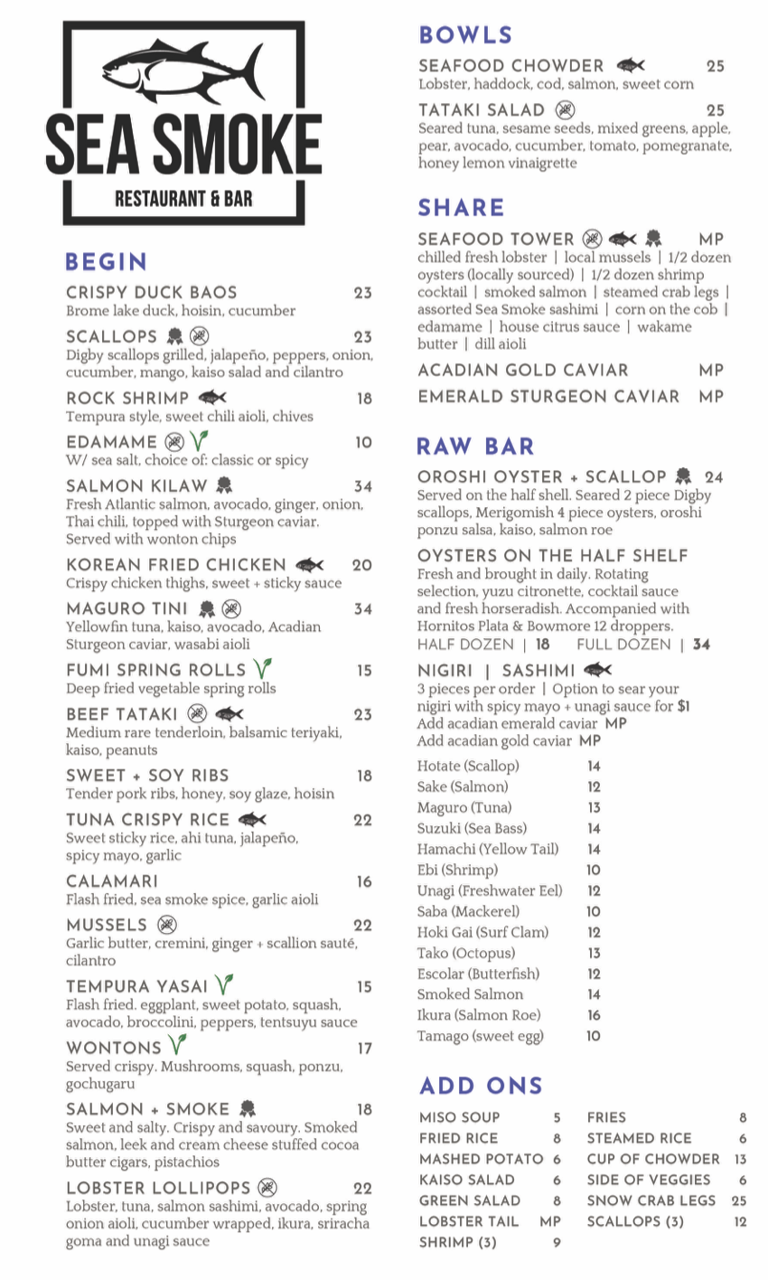 Menu — Sea Smoke